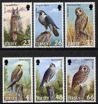 Jersey 2001 Birds of Prey set of 6 unmounted mint, SG 999-1004, stamps on , stamps on  stamps on birds, stamps on  stamps on birds of prey, stamps on  stamps on owls