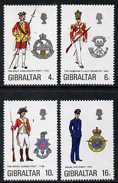 Gibraltar 1974 Military Uniforms #6 set of 4 unmounted mint, SG 331-34, stamps on militaria, stamps on uniforms