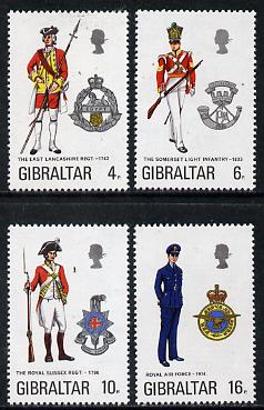 Gibraltar 1974 Military Uniforms #6 set of 4 unmounted mint, SG 331-34, stamps on , stamps on  stamps on militaria, stamps on  stamps on uniforms