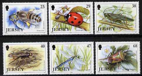 Jersey 2002 Insects (1st series) set of 6 unmounted mint, SG 1046-51, stamps on , stamps on  stamps on insects, stamps on  stamps on bees, stamps on  stamps on dragonfly