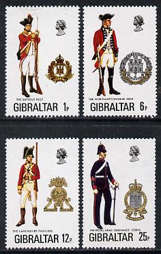 Gibraltar 1976 Military Uniforms #8 set of 4 unmounted mint, SG 363-66*, stamps on , stamps on  stamps on militaria, stamps on  stamps on uniforms