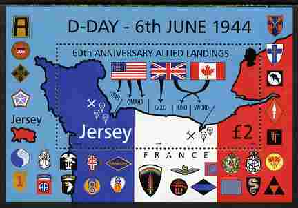 Jersey 2004 60th Anniversary of D-Day perf m/sheet unmounted mint, SG MS1150, stamps on , stamps on  stamps on maps, stamps on  stamps on militaria, stamps on  stamps on  ww2 , stamps on  stamps on 