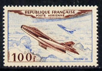 France 1954 Air - Mystere IV Jet 100f unmounted mint, SG 1194, stamps on aviation
