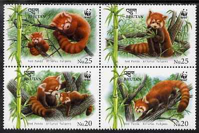 Bhutan 2009 WWF - Red Panda perf set of 4 in se-tenant block unmounted mint, stamps on animals, stamps on  wwf , stamps on bears, stamps on pandas