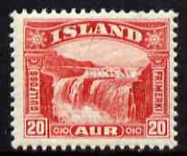 Iceland 1931 Guillfoss Falls 20a scarlet unmounted mint, SG 196, stamps on , stamps on  stamps on waterfalls