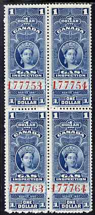 Canada 1897 Revenue QV $1 Gas Inspection block of 4 unmounted mint, stamps on , stamps on  stamps on revenue, stamps on  stamps on cinderella, stamps on  stamps on  qv , stamps on  stamps on energy