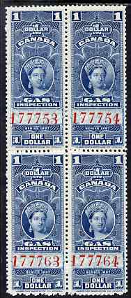 Canada 1897 Revenue QV $1 Gas Inspection block of 4 unmounted mint, stamps on , stamps on  stamps on revenue, stamps on  stamps on cinderella, stamps on  stamps on  qv , stamps on  stamps on energy