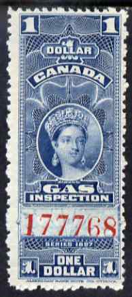 Canada 1897 Revenue QV $1 Gas Inspection unmounted mint, stamps on , stamps on  stamps on revenue, stamps on  stamps on cinderella, stamps on  stamps on  qv , stamps on  stamps on energy