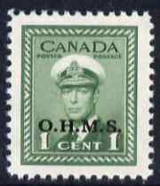 Canada 1949 KG6 Official 1c green opt'd OHMS unmounted mint SG O162, stamps on , stamps on  stamps on , stamps on  stamps on  kg6 , stamps on  stamps on 