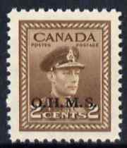 Canada 1949 KG6 Official 2c brown opt'd OHMS unmounted mint SG O163, stamps on , stamps on  stamps on , stamps on  stamps on  kg6 , stamps on  stamps on 