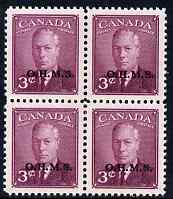 Canada 1949-50 KG6 Official 3c purple optd OHMS block of 4 unmounted mint SG O174, stamps on , stamps on  kg6 , stamps on 