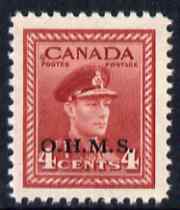 Canada 1949 KG6 Official 4c carmine-lake opt'd OHMS unmounted mint SG O165, stamps on , stamps on  stamps on , stamps on  stamps on  kg6 , stamps on  stamps on 