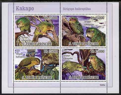St Thomas & Prince Islands 2009 Parrots perf sheet containing 4 values unmounted mint, stamps on birds, stamps on parrots