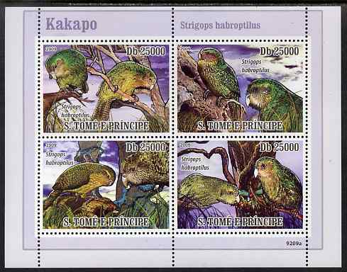 St Thomas & Prince Islands 2009 Parrots perf sheet containing 4 values unmounted mint, stamps on , stamps on  stamps on birds, stamps on  stamps on parrots