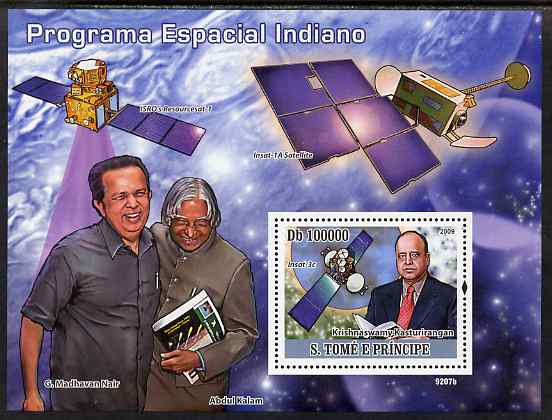 St Thomas & Prince Islands 2009 Indian Space Programme perf s/sheet unmounted mint, stamps on , stamps on  stamps on space, stamps on  stamps on rockets, stamps on  stamps on satellites
