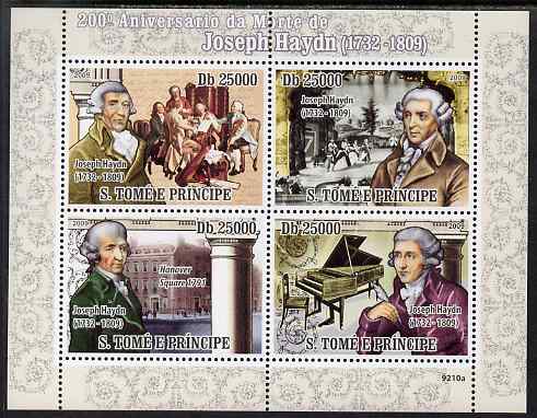 St Thomas & Prince Islands 2009 Joseph Haydn perf sheetlet containing 4 values unmounted mint, stamps on , stamps on  stamps on personalities, stamps on  stamps on music, stamps on  stamps on composers, stamps on  stamps on haydn