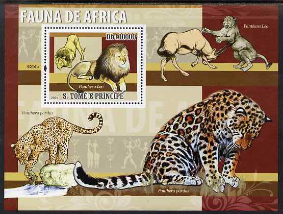 St Thomas & Prince Islands 2009 Animals of Africa - Lions perf s/sheet unmounted mint, stamps on animals, stamps on cats