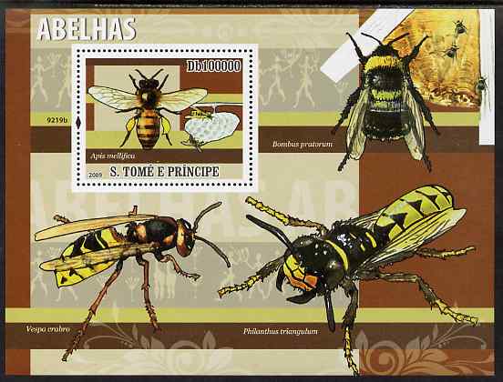 St Thomas & Prince Islands 2009 Bees perf s/sheet unmounted mint, stamps on , stamps on  stamps on insects, stamps on  stamps on bees, stamps on  stamps on honey