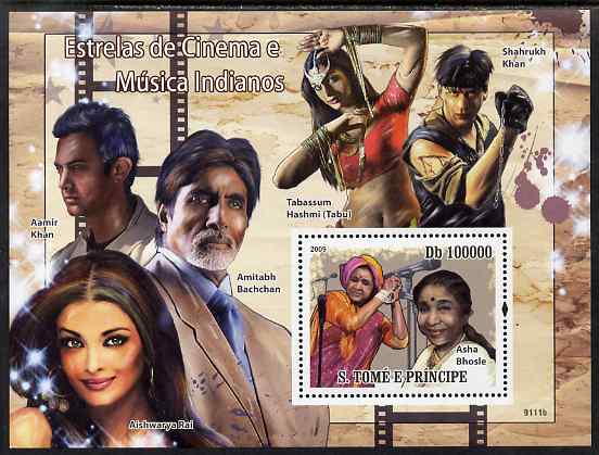 St Thomas & Prince Islands 2009 Indian Movie & Music Stars perf s/sheet unmounted mint, stamps on , stamps on  stamps on personalities, stamps on  stamps on films, stamps on  stamps on cinema, stamps on  stamps on movies, stamps on  stamps on music