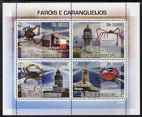 St Thomas & Prince Islands 2009 Lighthouses & Crabs perf sheetlet containing 4 values unmounted mint, stamps on , stamps on  stamps on marine life, stamps on  stamps on crabs, stamps on  stamps on food, stamps on  stamps on lighthouses