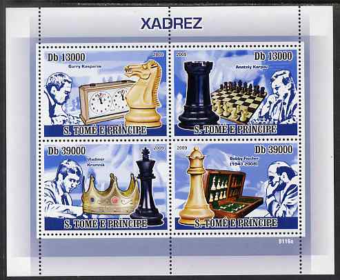 St Thomas & Prince Islands 2009 Chess perf sheetlet containing 4 values unmounted mint, stamps on chess