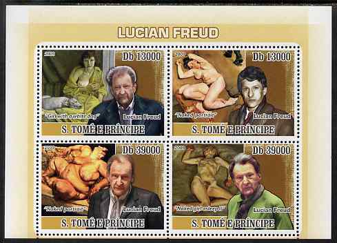 St Thomas & Prince Islands 2009 Art of Lucian Freud perf sheetlet containing 4 values unmounted mint, stamps on personalities, stamps on arts, stamps on nudes