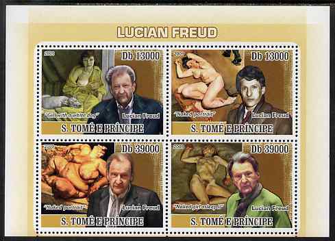 St Thomas & Prince Islands 2009 Art of Lucian Freud perf sheetlet containing 4 values unmounted mint, stamps on , stamps on  stamps on personalities, stamps on  stamps on arts, stamps on  stamps on nudes