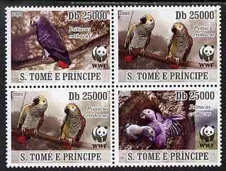 St Thomas & Prince Islands 2009 WWF - Parrots perf se-tenant block of 4 unmounted mint, stamps on , stamps on  wwf , stamps on birds, stamps on parrots