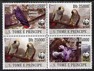 St Thomas & Prince Islands 2009 WWF - Parrots perf se-tenant block of 4 unmounted mint, stamps on , stamps on  stamps on , stamps on  stamps on  wwf , stamps on  stamps on birds, stamps on  stamps on parrots