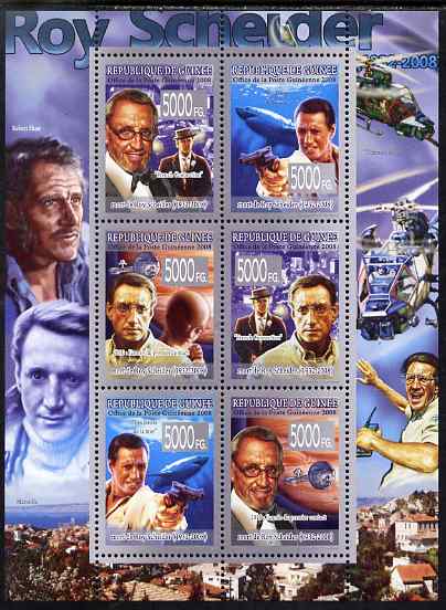 Guinea - Conakry 2008 Celebrities - Roy Schneider perf sheetlet containing 6 values unmounted mint, Michel 5698-5703, stamps on , stamps on  stamps on personalities, stamps on  stamps on films, stamps on  stamps on cinema, stamps on  stamps on movies, stamps on  stamps on sharks, stamps on  stamps on whales, stamps on  stamps on helicopters