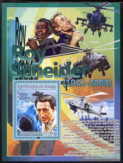 Guinea - Conakry 2008 Celebrities - Roy Schneider perf s/sheet unmounted mint, Michel BL1560, stamps on , stamps on  stamps on personalities, stamps on  stamps on films, stamps on  stamps on cinema, stamps on  stamps on movies, stamps on  stamps on sharks, stamps on  stamps on whales, stamps on  stamps on helicopters, stamps on  stamps on jazz
