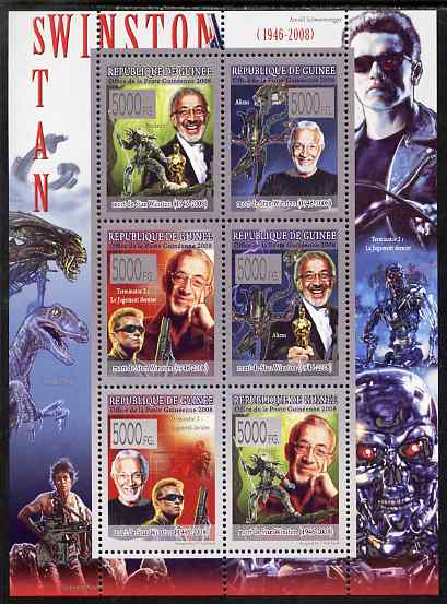 Guinea - Conakry 2008 Celebrities - Stan Winston perf sheetlet containing 6 values unmounted mint, Michel 5712-17, stamps on , stamps on  stamps on personalities, stamps on  stamps on films, stamps on  stamps on cinema, stamps on  stamps on movies, stamps on  stamps on dinosaurs, stamps on  stamps on sci-fi