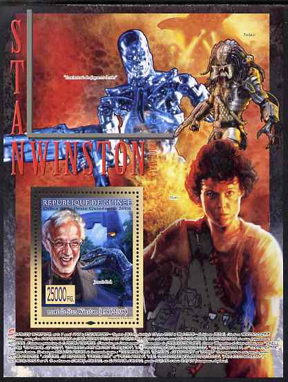 Guinea - Conakry 2008 Celebrities - Stan Winston perf s/sheet unmounted mint, Michel BL1562, stamps on , stamps on  stamps on personalities, stamps on  stamps on films, stamps on  stamps on cinema, stamps on  stamps on movies, stamps on  stamps on dinosaurs, stamps on  stamps on sci-fi