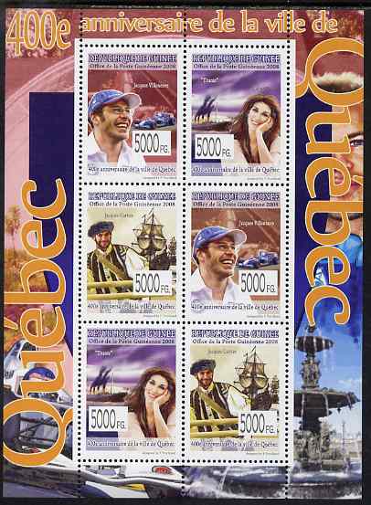 Guinea - Conakry 2008 400th Anniversary of Quebec perf sheetlet containing 6 values unmounted mint, Michel 5616-19, stamps on personalities, stamps on sport, stamps on  f1 , stamps on films, stamps on disasters, stamps on titanic, stamps on formula 1, stamps on explorers, stamps on ships, stamps on cars, stamps on music