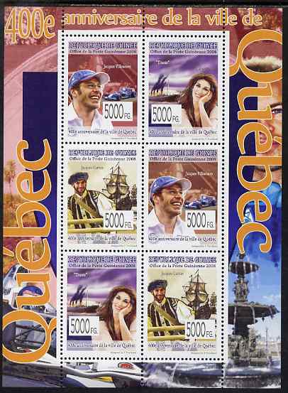 Guinea - Conakry 2008 400th Anniversary of Quebec perf sheetlet containing 6 values unmounted mint, Michel 5616-19, stamps on , stamps on  stamps on personalities, stamps on  stamps on sport, stamps on  stamps on  f1 , stamps on  stamps on films, stamps on  stamps on disasters, stamps on  stamps on titanic, stamps on  stamps on formula 1, stamps on  stamps on explorers, stamps on  stamps on ships, stamps on  stamps on cars, stamps on  stamps on music