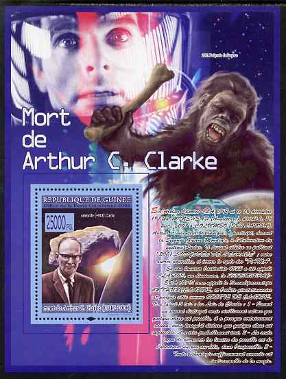 Guinea - Conakry 2008 Death of Arthur C Clarke perf s/sheet unmounted mint, Michel BL1558, stamps on personalities, stamps on space, stamps on sci-fi, stamps on literature
