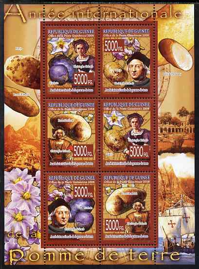 Guinea - Conakry 2008 International Year of the Potato perf sheetlet containing 6 values unmounted mint, Michel 5719-24, stamps on , stamps on  stamps on food, stamps on  stamps on agriculture, stamps on  stamps on explorers, stamps on  stamps on columbus, stamps on  stamps on ships