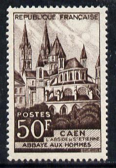 France 1951 Views 50f (Church of St Etienne, Caen) unmounted mint SG 1139, stamps on , stamps on  stamps on churches