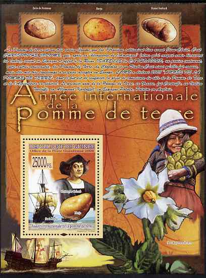 Guinea - Conakry 2008 International Year of the Potato perf s/sheet unmounted mint, Michel BL1563, stamps on , stamps on  stamps on food, stamps on  stamps on agriculture, stamps on  stamps on explorers, stamps on  stamps on columbus, stamps on  stamps on ships