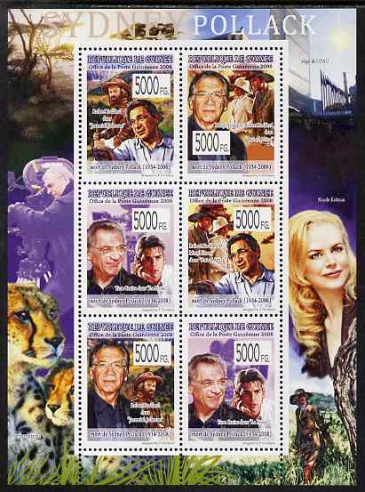 Guinea - Conakry 2008 Sydney Pollack perf sheetlet containing 6 values unmounted mint, Michel 5691-96, stamps on , stamps on  stamps on personalities, stamps on  stamps on films, stamps on  stamps on cinema, stamps on  stamps on movies, stamps on  stamps on cats