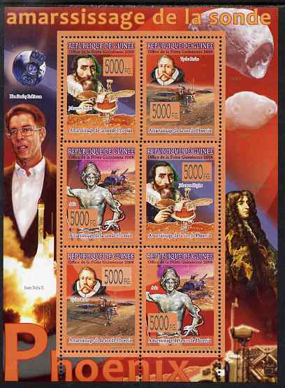 Guinea - Conakry 2008 Phoenix Probe to Mars perf sheetlet containing 6 values unmounted mint, Michel 5747-52, stamps on , stamps on  stamps on personalities, stamps on  stamps on science, stamps on  stamps on space, stamps on  stamps on kepler, stamps on  stamps on sci-fi