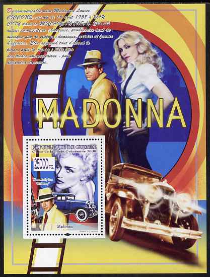 Guinea - Conakry 2008 Madonna perf s/sheet #2 (Warren Beatty) unmounted mint, Michel BL1553, stamps on personalities, stamps on women, stamps on music, stamps on cars