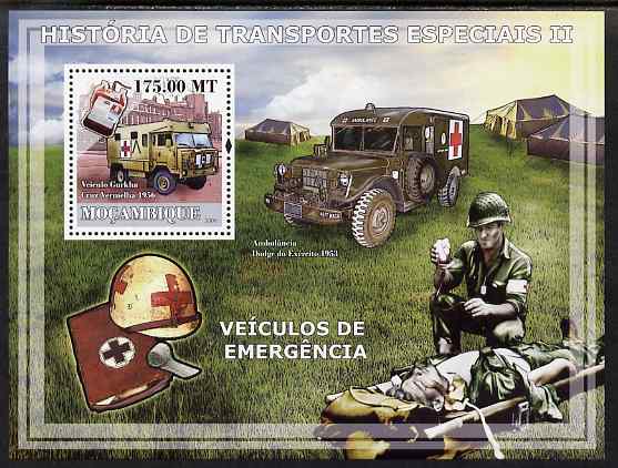 Mozambique 2009 History of Transport - Ambulances perf s/sheet unmounted mint, stamps on , stamps on  stamps on transport, stamps on  stamps on ambulances, stamps on  stamps on medical, stamps on  stamps on dodge