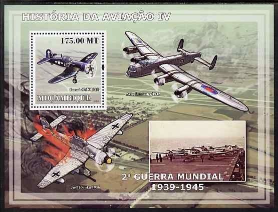 Mozambique 2009 History of Transport - Aviation #04 perf s/sheet unmounted mint, stamps on , stamps on  stamps on transport, stamps on  stamps on aviation, stamps on  stamps on  ww2 , stamps on  stamps on lancaster, stamps on  stamps on stuka