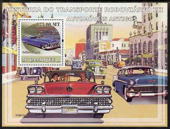 Mozambique 2009 History of Transport - Road Transport #03 perf s/sheet unmounted mint, stamps on transport, stamps on cars, stamps on cadillac