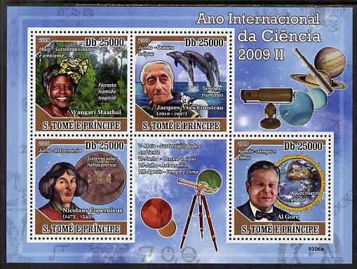 St Thomas & Prince Islands 2009 International Science Year #2 perf sheetlet containing 4 values unmounted mint, stamps on , stamps on  stamps on personalities, stamps on  stamps on copernicus, stamps on  stamps on science, stamps on  stamps on physics, stamps on  stamps on nobel, stamps on  stamps on space, stamps on  stamps on dolphins, stamps on  stamps on scuba, stamps on  stamps on telescopes