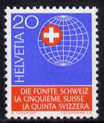 Switzerland 1966 50th Anniversary of Helvetic Society 20c unmounted mint, SG 739, stamps on , stamps on  stamps on switzerland 1966 50th anniversary of helvetic society 20c unmounted mint, stamps on  stamps on  sg 739