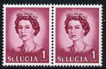 St Lucia 1964 QEII def 1c unmounted mint pair, one stamp with L flaw from R4/6, SG 197var, stamps on , stamps on  stamps on royalty