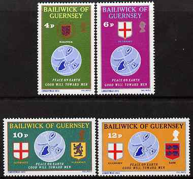 Guernsey 1975 Christmas set of 4 unmounted mint, SG 131-34, stamps on christmas, stamps on arms, stamps on heraldry, stamps on maps