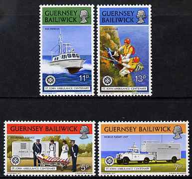 Guernsey 1977 Christmas - St John Ambulance Centenary set of 4 unmounted mint, SG 157-60, stamps on , stamps on  stamps on christmas, stamps on  stamps on st john ambulance, stamps on  stamps on medical, stamps on  stamps on nurses, stamps on  stamps on rescue